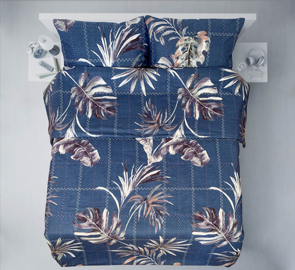 Last units of handmade cotton bedding set | Blue Monstera