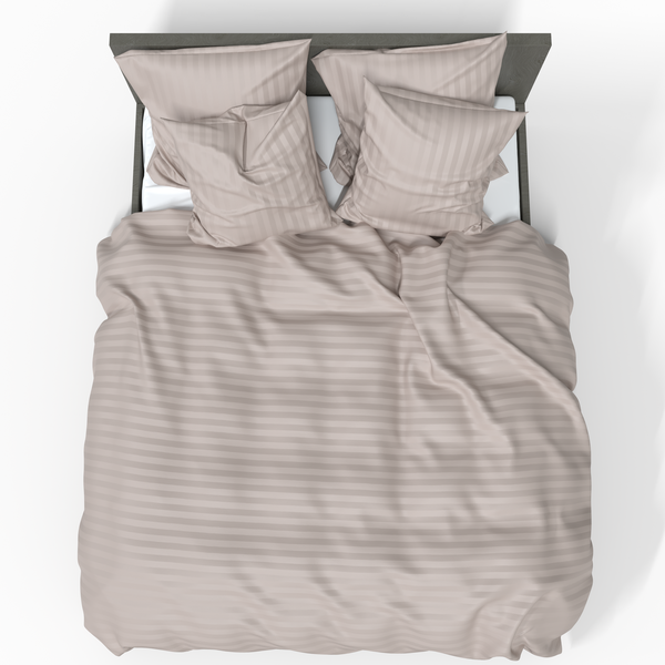 Handgefertigter luxuriöser Premium gestreifter Satin Baumwoll Bettbezug | Mushroom