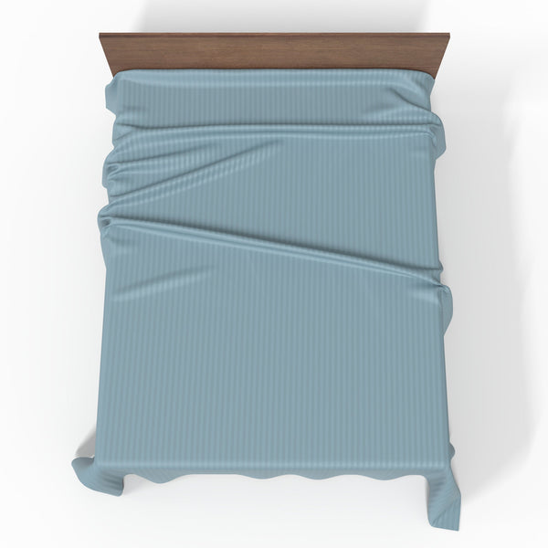 Handgefertigtes luxuriöses Premium gestreifter Satin Baumwoll Bettlaken | Stone Blue
