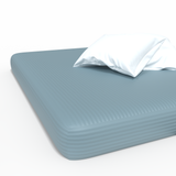 Handmade luxurious Premium striped cotton sateen fitted sheet with elastic | Stone Blue