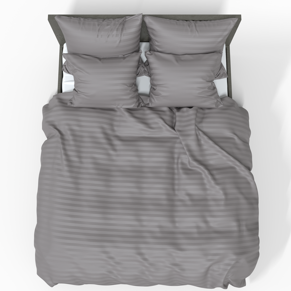 Handmade Luxurious Premium Striped Satin Cotton Bedding Set | Wisdom Gray