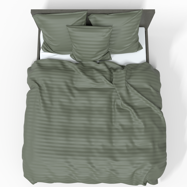 Handgefertigter luxuriöser Premium gestreifter Satin Baumwoll Bettbezug | Olivine