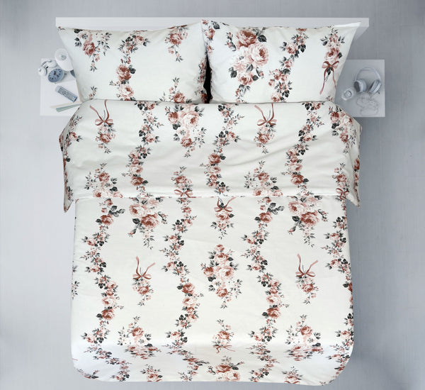 Last units of handmade cotton bedding set | Rose Ribbons