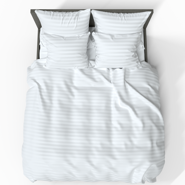 Handgefertigter luxuriöser Premium gestreifter Satin Baumwoll Bettbezug | White