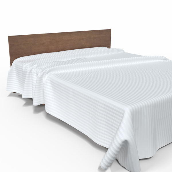 Handgefertigtes luxuriöses Premium gestreifter Satin Baumwoll Bettlaken | White