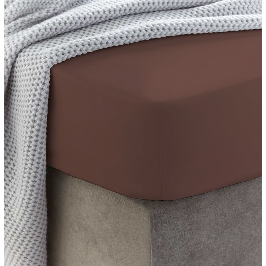 Sewn cotton fitted sheet with elastic | Brunette - Cotton fitted sheet