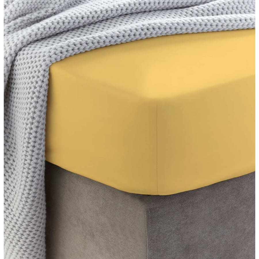 Sewn cotton fitted sheet with elastic | Pale marigold - Cotton
