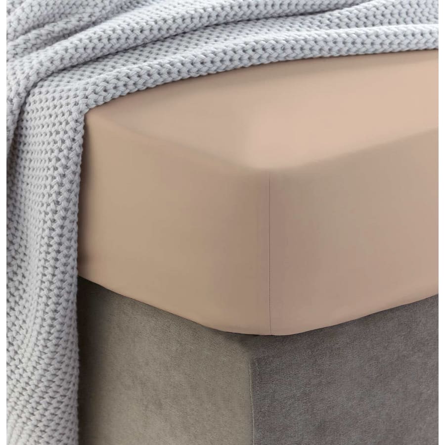 Sewn cotton fitted sheet with elastic | Tosted almond - Cotton
